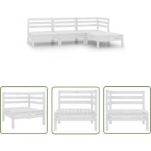 The Living Store 4-tlg. Garten-Lounge-Set Massivholz Kiefer Weiß - Gartenmöbel - Loungesessel - Gartenloungeset - Rattanmöbel - Kiefernholz