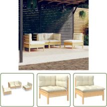 Les Tendances - The Living Store 4-tlg. Garten-Lounge-Set mit Creme Kissen Massivholz Kiefer - Gartensessel - Lounge Set - Gartenmöbel - Holzsessel