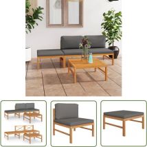 The Living Store 4-tlg. Garten-Lounge-Set mit Grauen Kissen Massivholz Teak - Gartenmöbel - Loungeset - Teakholz - Outdoormöbel - Esstisch