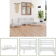 The Living Store 4-tlg. Garten-Lounge-Set Weiß Kiefer Massivholz - Gartenmöbeln - Loungemöbel - Gartenloungeset - Rattan Möbel - Outdoor Furniture