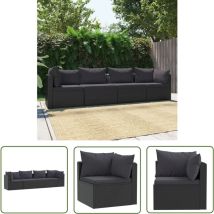The Living Store 4-tlg. Garten-Sofagarnitur mit Auflagen Poly Rattan Schwarz - Gartenmöbel - Outdoor Möbel - Rattan Gartenset - Balkonmöbel