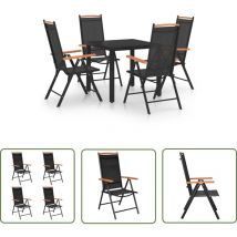 The Living Store 5-tlg. Garten-Essgruppe Aluminium Schwarz - Gartensessel - Esstisch - Gartenmöbel Set - Outdoor Furniture - Alu Gartenstuhl