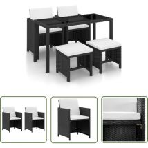 The Living Store 5-tlg. Garten-Essgruppe mit Auflagen Poly Rattan Schwarz - Gartengruppe - Esstisch - Gartenmöbelset - Rattan Möbel - Outdoor Küche