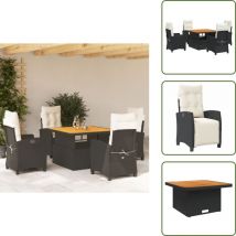 5-tlg. Garten-Essgruppe mit Kissen Schwarz Poly Rattan - Gartensessel - Relaxsessel - Gartenmöbel Set - PE-Rattan Möbel - Outdoor Möbel - The Living