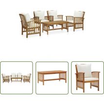 The Living Store 5-tlg. Garten-Lounge-Set mit Auflagen Massivholz Akazie - Garten Lounge Set - Holz Gartenmöbel - Esszimmergarnitur - Outdoor