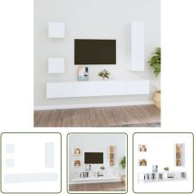 The Living Store 5-tlg. TV-Schrank-Set Weiß Holzwerkstoff - TV-Stand - Fernsehtisch - Regal - Wohnzimmer Dekoration - Holzregal