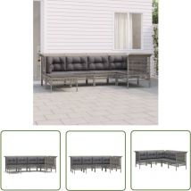 The Living Store 6-tlg. Garten-Lounge-Set mit Kissen Grau Poly Rattan - Gartenloungeset - Loungemöbel - Outdoor Möbel - Rattan Gartenmöbel