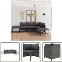 The Living Store 6-tlg. Garten-Lounge-Set mit Kissen Poly Rattan Grau - Gartenloungeset - Loungemöbel - Outdoormöbel - Rattanmöbel - Poolparty