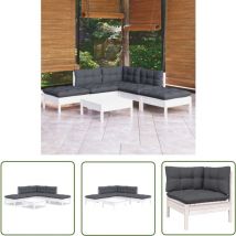 The Living Store 6-tlg. Garten-Lounge-Set mit Kissen Weiß Kiefernholz - Gartengeräte - Lounge Set - Gartenmöbel - Kiefernholz Möbel - Outdoor