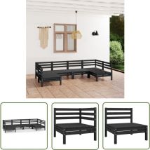 The Living Store 6-tlg. Garten-Lounge-Set Schwarz Massivholz Kiefer - Gartengestell - Gartenmöbel - Loungesessel - Rattan Möbel - Kiefernholzmöbel