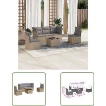 6-tlg. Garten-Sofagarnitur mit Kissen Beige Poly Rattan - Gartenmöbel - Esstischset - Outdoor Möbel - Rattan Sofa - Lounge Set - The Living Store