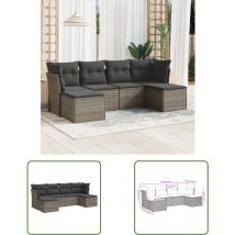 6-tlg. Garten-Sofagarnitur mit Kissen Grau Poly Rattan - Gartenmöbel - Rattan Möbel - Gartenset - Lounge Set - Esszimmergarnitur - The Living Store