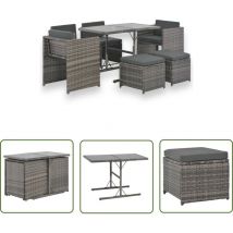 The Living Store 7-tlg. Garten-Essgruppe mit Kissen Poly Rattan Grau - Gartentisch - Gartenset - Outdoor-Möbel - Esstisch - Lounge-Set