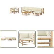 The Living Store 7-tlg. Garten-Lounge-Set mit Cremeweißen Kissen Bambus - Bambus Lounge Set - Gartenloungeset - Outdoor Furniture - Gartengeräte