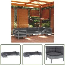 The Living Store 7-tlg. Garten-Lounge-Set mit Kissen Grau Kiefernholz - Gartengeräte - Lounge Set - Gartenmöbel - Kiefernholz Möbel - Outdoor