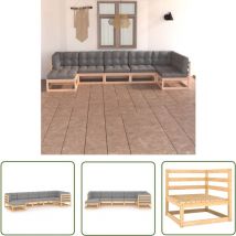 The Living Store 7-tlg. Garten-Lounge-Set mit Kissen Massivholz Kiefer - Gartensitzgruppe - Lounge Set - Gartenmöbel - Kiefernholz - Outdoor Möbel