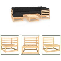 The Living Store 7-tlg. Garten-Lounge-Set mit Kissen Massivholz Kiefer - Gartensitzgruppe - Loungemöbel - Gartenmöbel Set - Kiefernholz Möbel