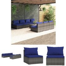 The Living Store 8-tlg. Garten-Lounge-Set mit Kissen Poly Rattan Grau - Gartenmöbel-Sets - Grau