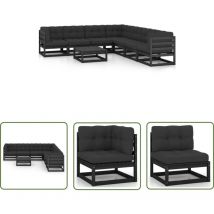 The Living Store 8-tlg. Garten-Lounge-Set mit Kissen Schwarz Massivholz Kiefer - Gartensofa - Lounge Set - Gartenmöbel - Rattan Möbel - Outdoor