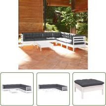 The Living Store 8-tlg. Garten-Lounge-Set mit Kissen Weiß Kiefer Massivholz - Gartensessel - Lounge Set - Gartenmöbeln - Outdoor Möbel - Rattan Sessel