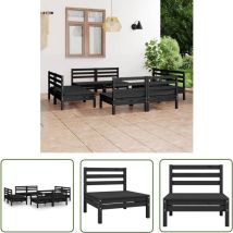 The Living Store 8-tlg. Garten-Lounge-Set Schwarz Massivholz Kiefer - Gartenmöbel - Loungesessel - Outdoor Möbel - Garten Lounge Set - Rattan Sessel