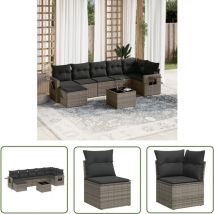 8-tlg. Garten-Sofagarnitur mit Kissen Grau Poly Rattan - Gartenmöbel - Esszimmergarnituren - Outdoor Möbel - Lounge Set - Rattan Gartenmöbel - The