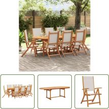 9-tlg. Garten-Essgruppe Massivholz Akazie und Textilene - Gartenmöbel - Essgruppe - Holztisch - Akasieholzmöbel - Gartenstühle - The Living Store