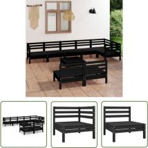 The Living Store 9-tlg. Garten-Lounge-Set Massivholz Kiefer Schwarz - Outdoor Lounge Set - Gartenmöbel - Kiefernholzmöbel - Rattan Möbel - Balkonmöbel