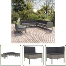 9-tlg. Garten-Lounge-Set mit Auflagen Poly Rattan Grau - Gartenloungesessel - Loungeset - Gartenmöbeln - Outdoormöbel - Rattanmöbel - The Living Store