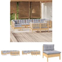 The Living Store - 9-tlg. Garten-lounge-set Mit Grauen Kissen Kiefer Massivholz