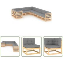 The Living Store 9-tlg. Garten-Lounge-Set mit Kissen Massivholz Kiefer - Garten Lounge Set - Holzmöbel - Gartenmöbel - Outdoor Möbel - Rattan