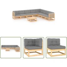 The Living Store 9-tlg. Garten-Lounge-Set mit Kissen Massivholz Kiefer - Gartensofa - Lounge Set - Gartenmöbel - Rattan Möbel - Outdoor Furniture