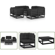 The Living Store 9-tlg. Garten-Lounge-Set mit Kissen Massivholz Kiefer - Gartensitzgruppe - Lounge Set - Gartenmöbel - Kiefernholz - Outdoor Möbel