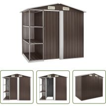 The Living Store Abri de jardin avec étagère Marron 205x130x183 cm Fer - Abri De Jardin - Abri De Rangement - Abri Extérieur - Garden Shed - Cabane