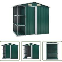 The Living Store - Abri de jardin avec étagère Vert 205x130x183 cm Fer - Abri De Jardin - Abri De Rangement - Cabane De Jardin - Rangement Extérieur