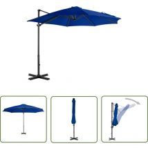 Helloshop26 - The Living Store Ampelschirm mit Aluminium-Mast 300 cm Azurblau - Sonnenschirm - Gartenmöbel - Outdoor Möbel - Poolparty - Sommergarten