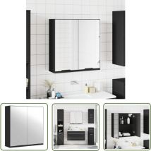 Armoire à miroir de salle de bain noir bois d'ingénierie - Meuble De Salle De Bain - Armoire Salle De Bain - Miroir Salle De Bain - Rangement Salle