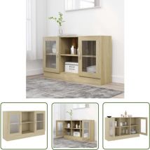 The Living Store Armoire à vitrine Chêne sonoma 120x30,5x70 cm Bois d'ingénierie - Buffet - Meuble De Rangement - Armoire Vitrée - Commode - Mobilier