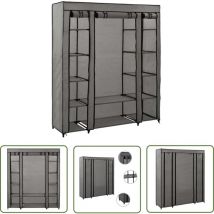 Devenirriche - The Living Store Armoire avec compartiments et tiges Gris 150x45x176 cm Tissu - Armoire Pliante - Meuble Rangement - Garde Robe