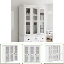 The Living Store Armoire avec portes vitrées BODO blanc bois de pin massif - Meuble De Rangement - Armoire Vitrée - Buffet - Bibliothèque - Design