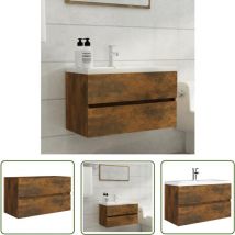 Soekavia - The Living Store Armoire de lavabo Chêne fumé 80x38,5x45 cm Bois d'ingénierie - Meuble De Salle De Bain - Armoire De Lavabo - Meuble Sous