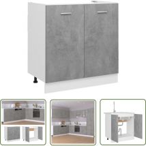 The Living Store Armoire de plancher d'évier Gris béton Bois d’ingénierie - Armoire De Cuisine - Meuble De Cuisine - Rangement Cuisine - Placard De