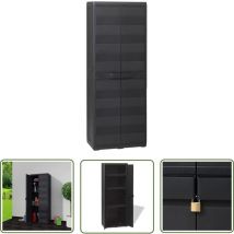 The Living Store - Armoire de rangement de jardin avec 3 étagères Noir - Meuble De Jardin - Armoire Extérieure - Rangement Jardin - Armoire De