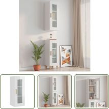 The Living Store Armoire murale suspendue Blanc brillant 34,5x34x90 cm - Armoire Murale - Étagère Murale - Rangement Mural - Décoration Murale