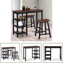 Hommoo - The Living Store Assortiment de bar 3 pcs mdf Noir - Meuble De Bar - Ensemble De Bar - Table De Bar - Tabourets De Bar - Meuble Colonial