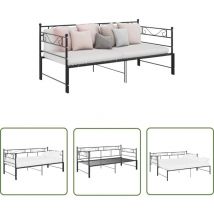Kalisse - The Living Store Tagesbett Ausziehbar Schwarz Metall 90x200 cm - Tagesbett - Schlafsofa - Ausziehbett - Gästebett - Doppelbett