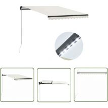 The Living Store Auvent manuel rétractable avec LED 300x250 cm Crème - Auvent - Pergola - Ombrage - Terrasse - Balcon