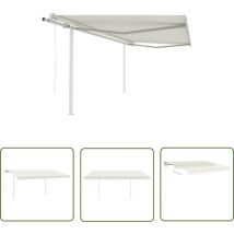 Abcrital - The Living Store Auvent rétractable automatique avec poteaux 4x3 m Crème - Auvent Retractable - Abri Solaire - Parasol Exterieur - Pergola