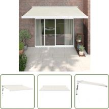 The Living Store - Auvent rétractable crème 3,5x2,5 m tissu et aluminium - Store Véranda - Auvent Extensible - Parasol Mural - Protection Solaire