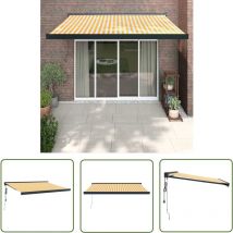 The Living Store Auvent rétractable jaune et blanc 3x2,5 m tissu et aluminium - Store Véranda - Auvent Extensible - Parasol Mural - Protection